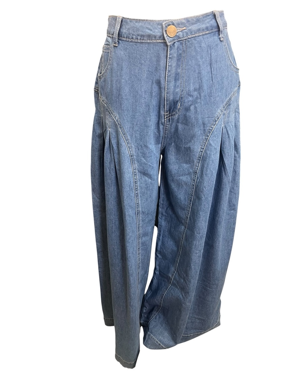 Mable Palazzo Jeans High Rise Pleated Wide Leg Lightweight Denim Blue M NWT - Picture 2 of 16